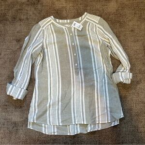 NWT Denim&Co Striped Blouse - Gray and White
